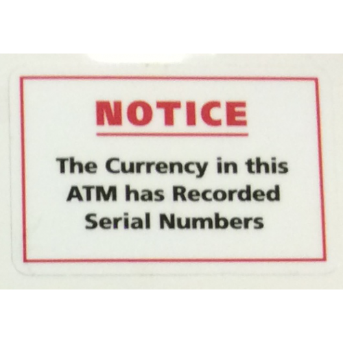 NOTICE: Recorded Serial Numbers ATM Decal